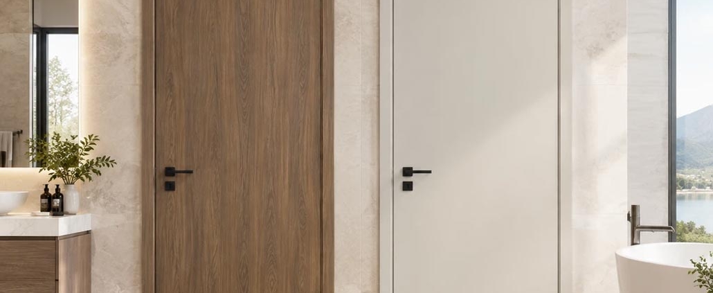 مقایسه درب سرویس بهداشتی HPL و ABS در یک فضای مدرن ضد آب